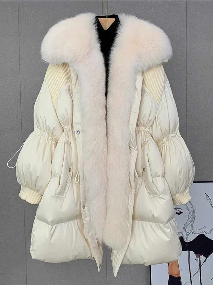 New Winter Goose Down Jacket Natural Fox Fur Collar Long Thick Warm Women Puffer Jacket Coat Luxury Outwear Female Coat