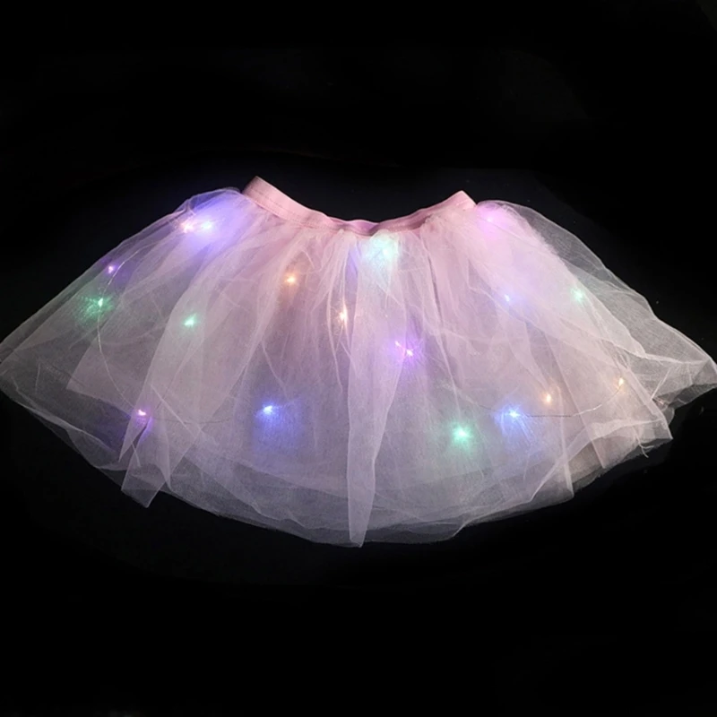 Girls Glowing Skirt Party Costume School Play Stage Performance Pettiskirt