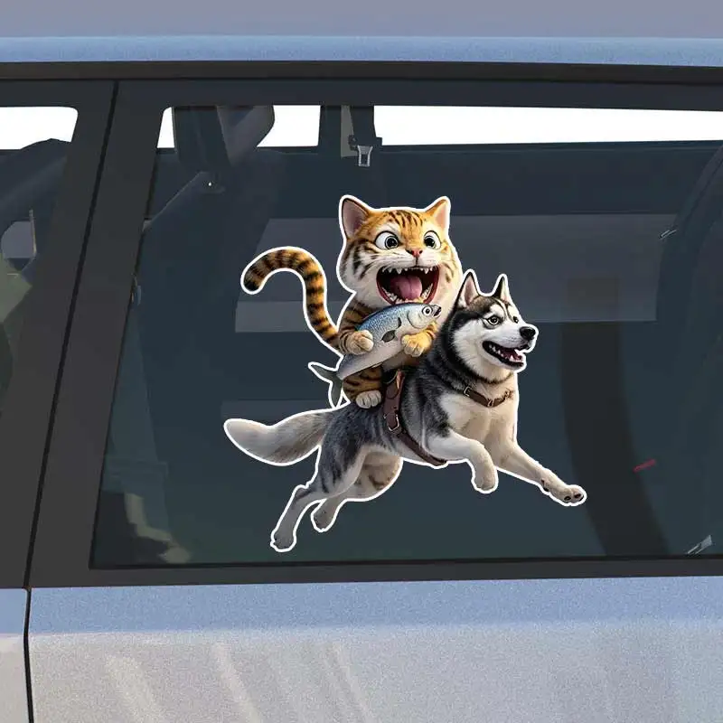 Funny Cat Riding Dog Car Stickers Vinyl Decal Waterproof Rear Window Motorcycle Camper Bumper Laptop Decoration