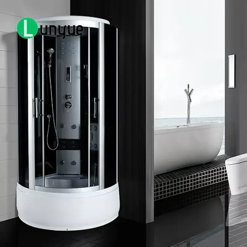 Modern Frameless Aluminium Walk In Shower Enclosure Square ABS Base Glass Door Steam Bath Function Household Bathroom Sauna
