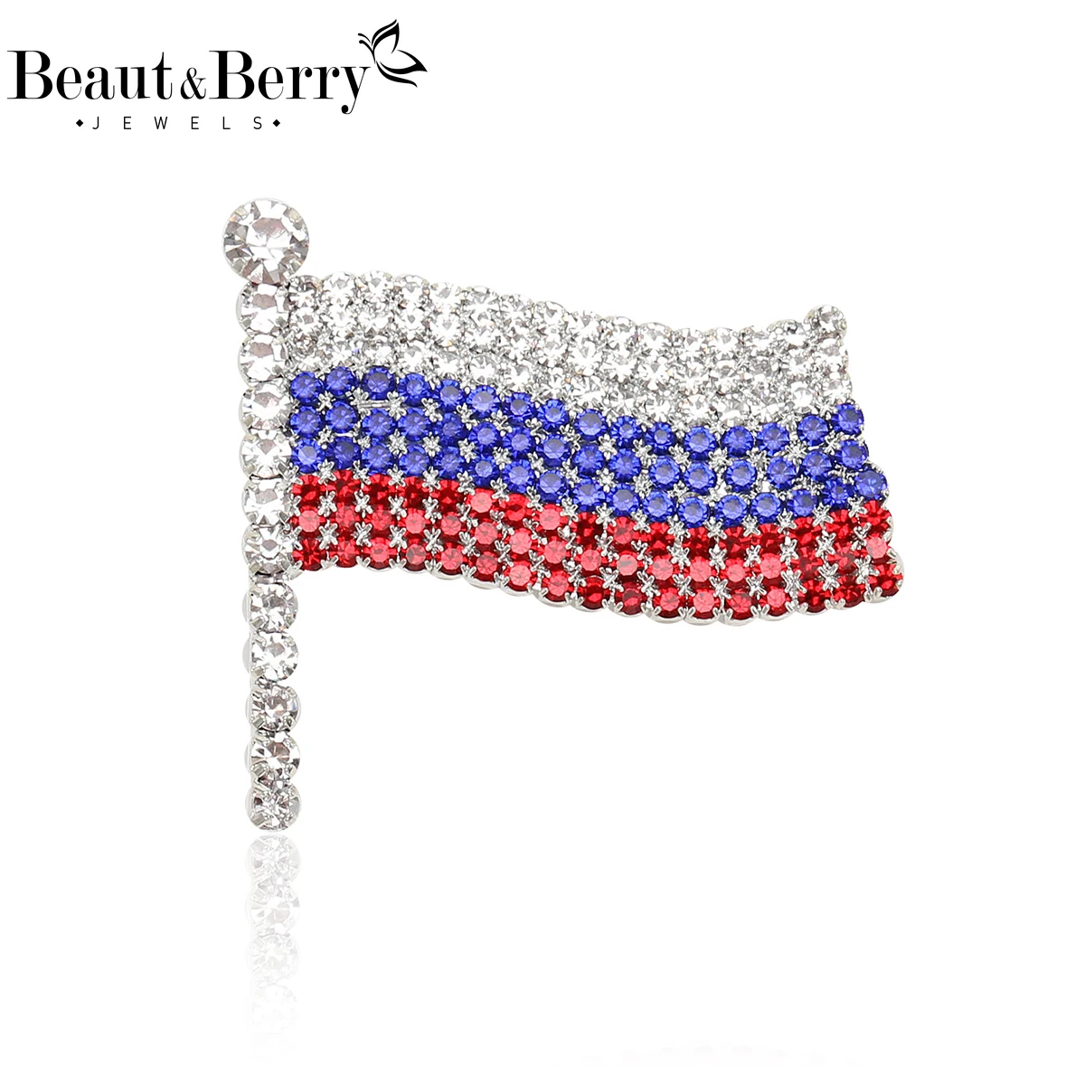 Beaut&Berry Luxury Rhinestone Russian Flag Brooches for Women Unisex Creative Pins Casual Party Jewelry Accessories Gifts
