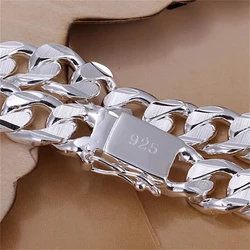New High-end Women's Mens Fine S925 Sterling Silver Bracelet Fashion Jewelry Gift Men's 10MM Square Beautiful Gem