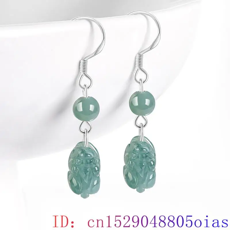 Blue Myanmar Jade Pixiu Earrings Luxury Gemstone Natural Jewelry 925 Silver Real Burmese Jadeite Energy Gifts for Women