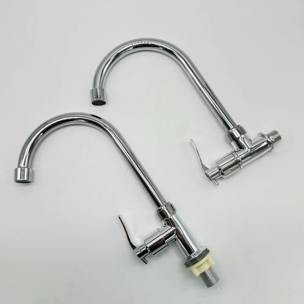 Modern Kitchen Sink Faucet Cold Water Only Plastic Body Stainless Steel Pipe Flexible Universal Rotatable Basin Tap