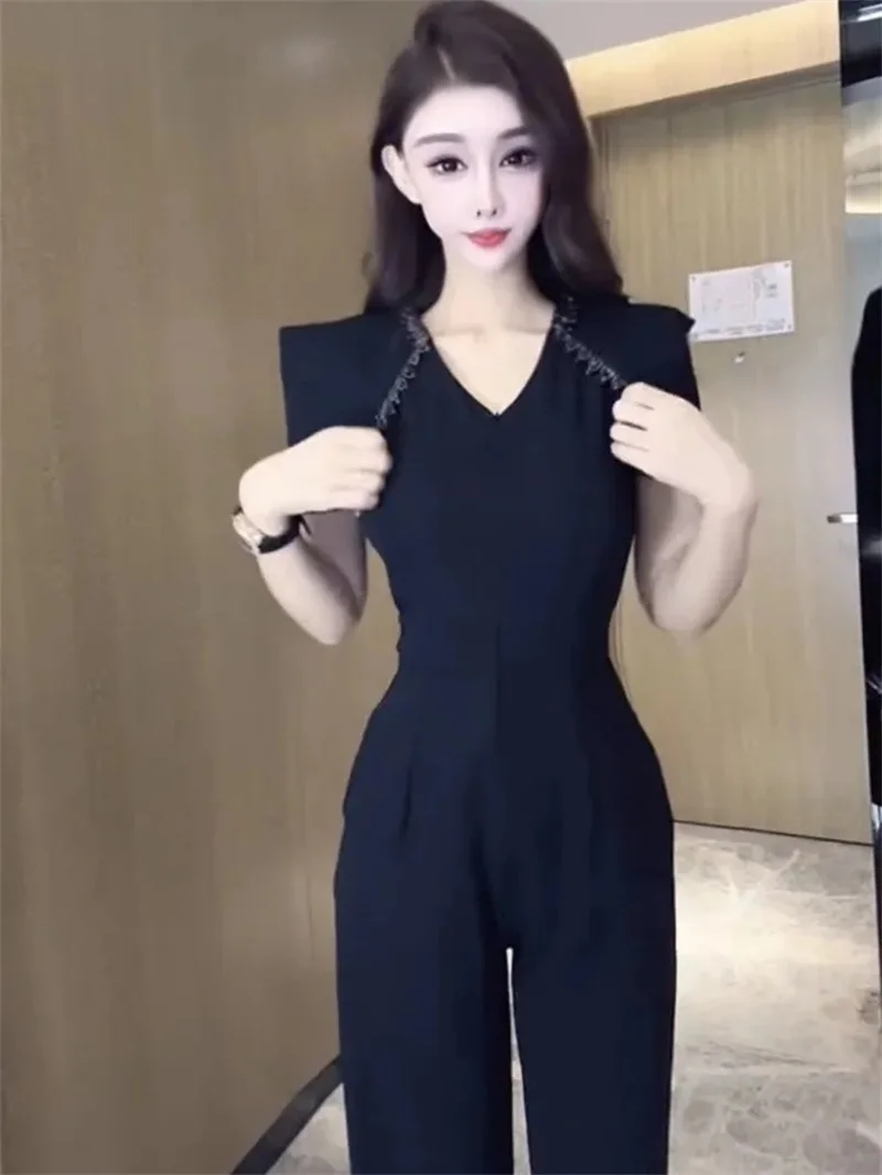 Women Summer High-waisted One-piece Jumpsuit Latest Western Style Female Slim Waist Zipper Pants One-piece DollCollar Jumpsuit