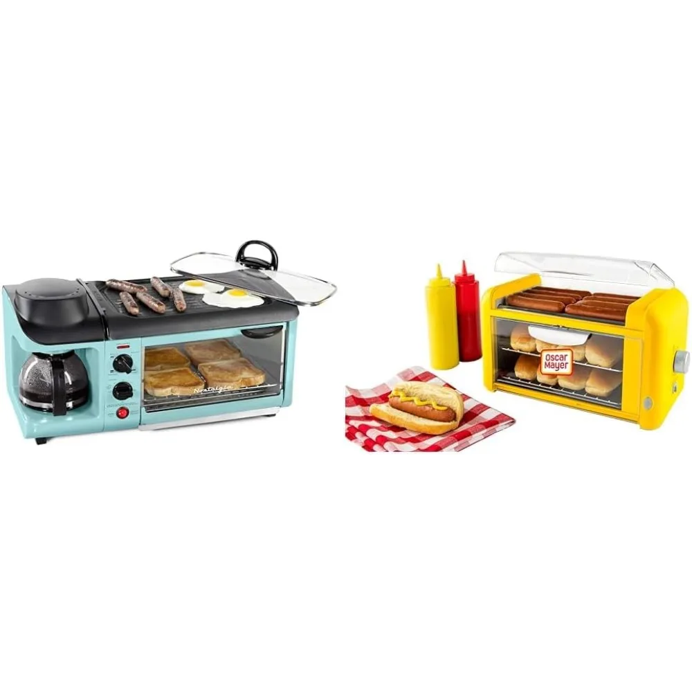 

3-in-1 Breakfast Station - Includes Coffee Maker & Oscar Mayer Extra Large 8 Hot Dog Roller & Bun Toaster Oven