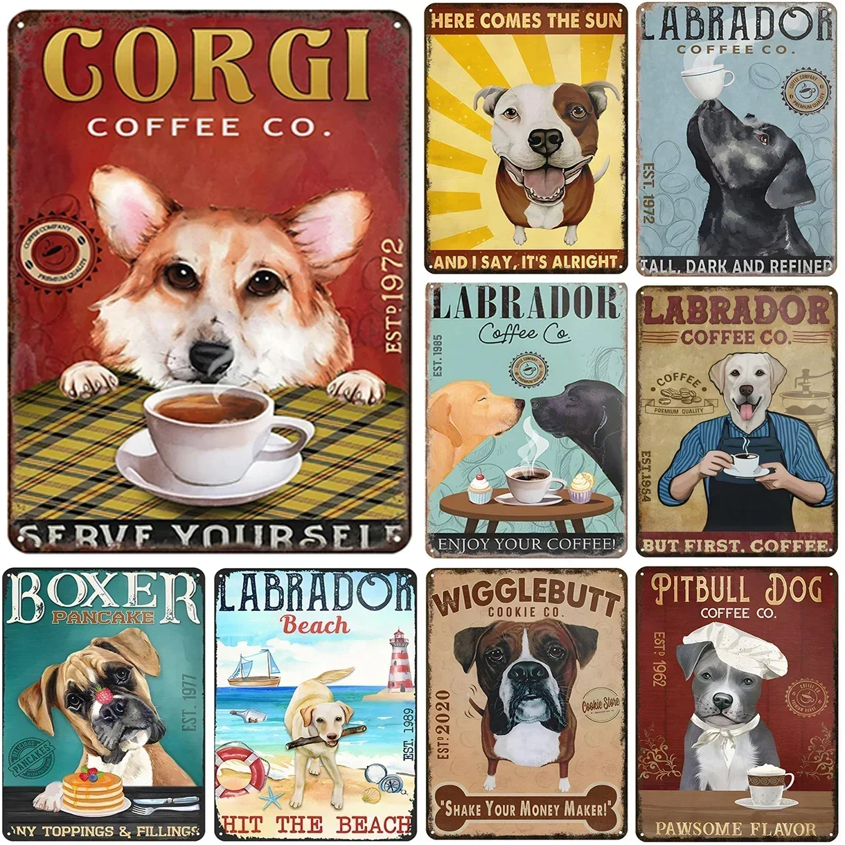 

Dogs Plaque Metal Tin Signs Corgi Wall Decoration Vintage Art Posters Iron Painting for Man Cave Home Cafe Garden Club Bar Pub