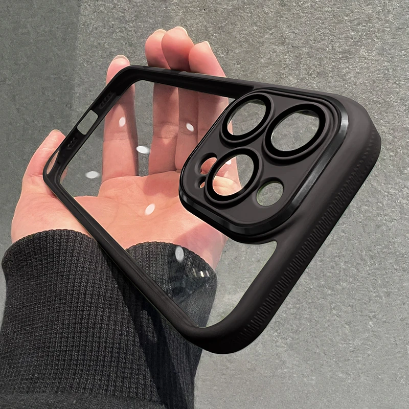 Anti-skid Border Case Cover for iPhone 17 16 15 14 Pro Max Closed Camera Lens Protector Phone Shell Matte Non-Slip Bumper Fundas