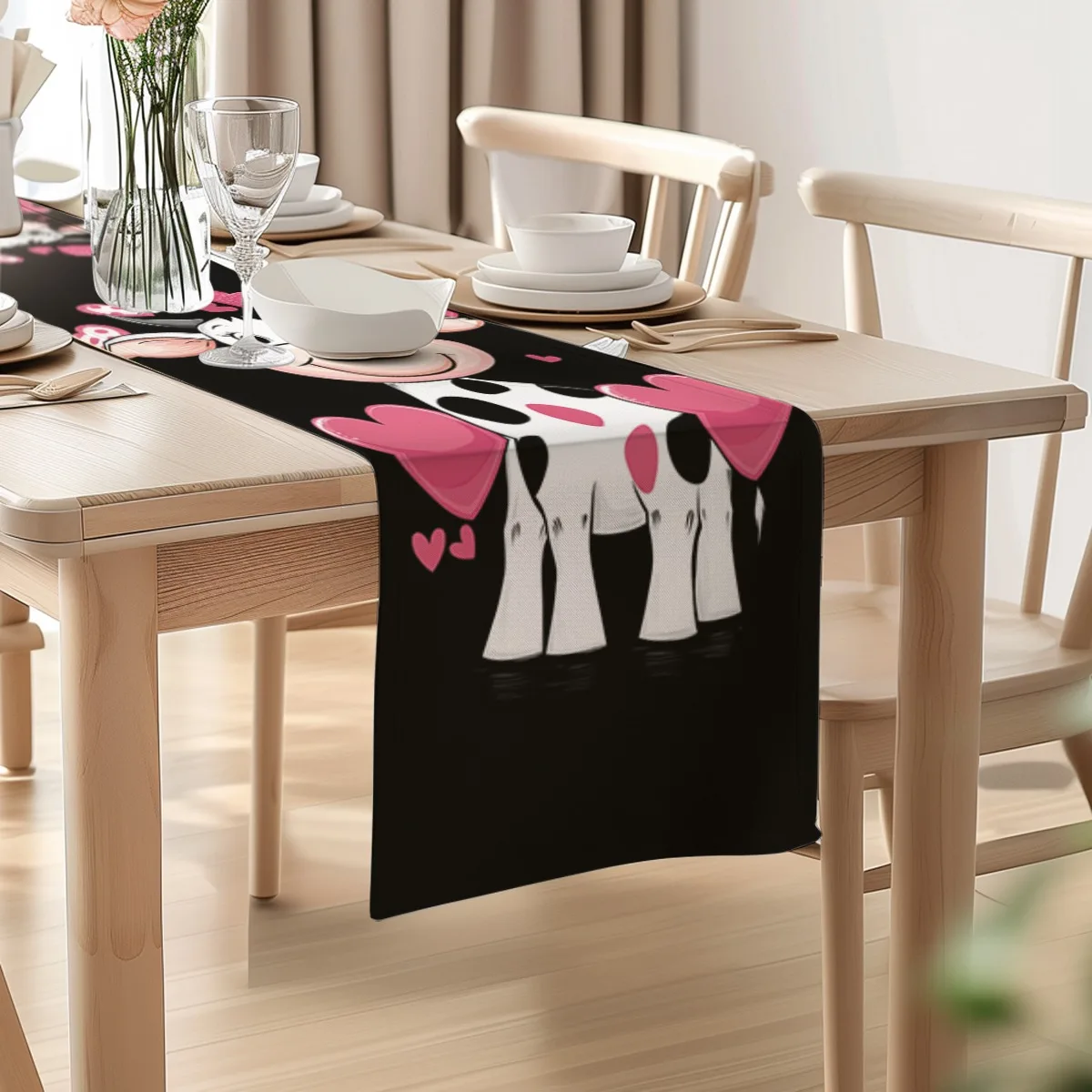 decor table runner Cute Cow and Hearts Valentine's Day Style Tablecloth for family dinner wedding parties,dresser scarf table de