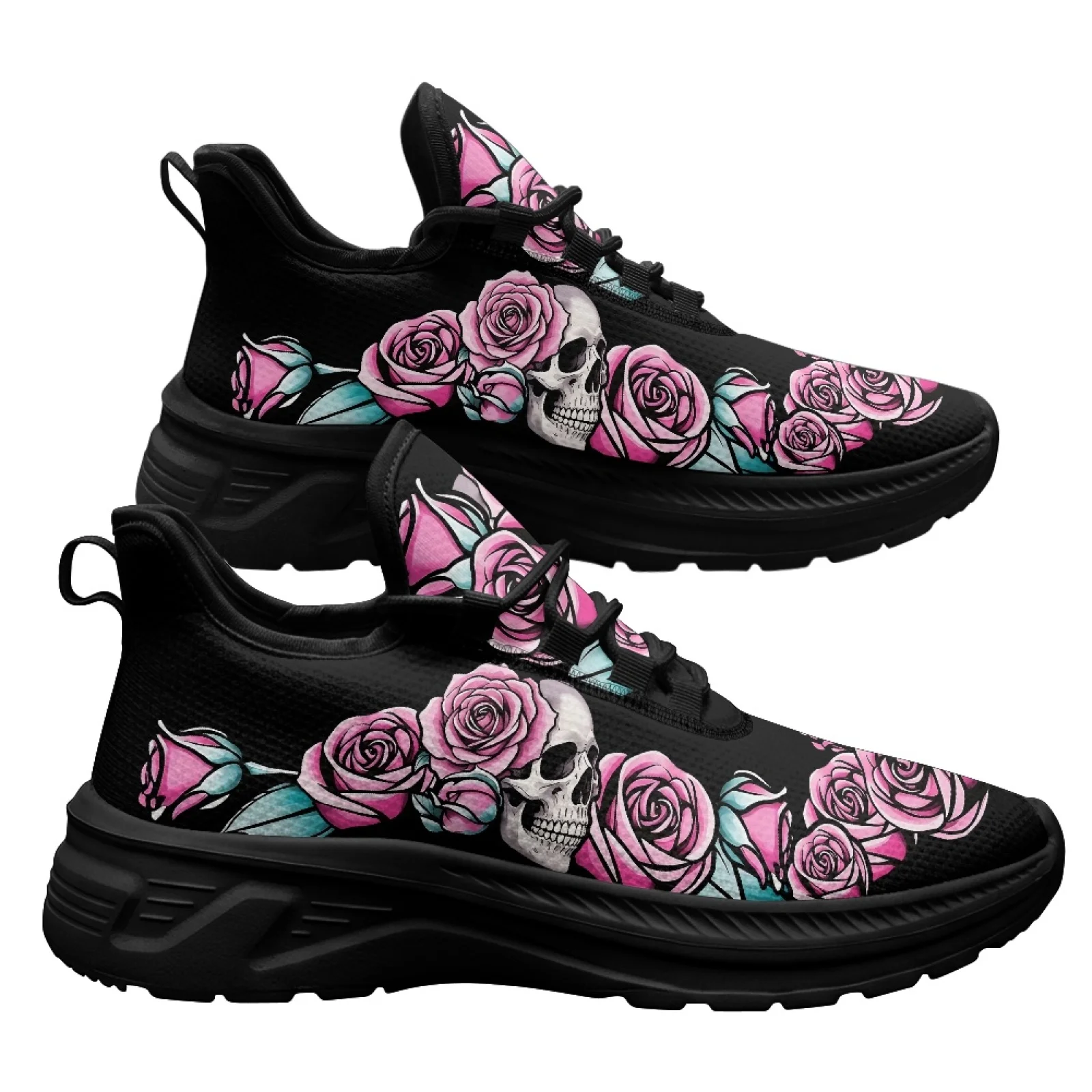 PENSTROLL Skull Pink Rose Breathable Summer Athletic Shoes Men's Sports Shoes for Mens Workout Walking
