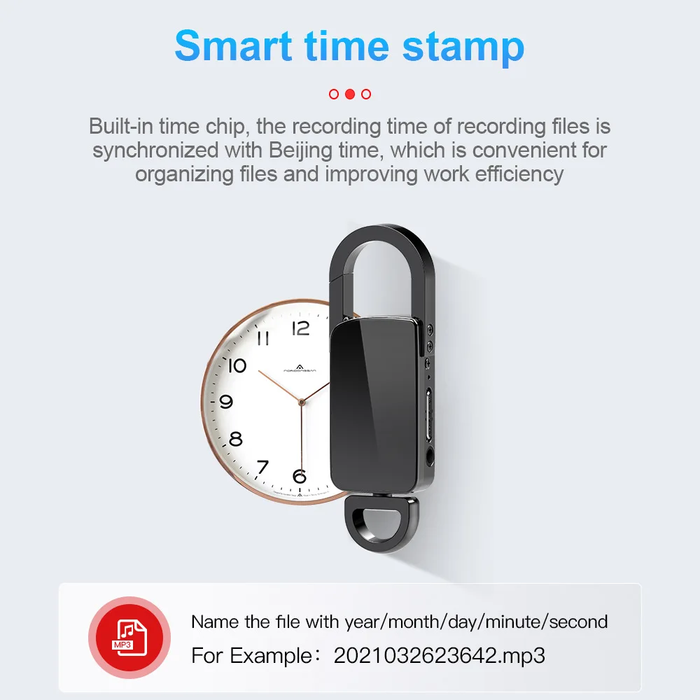 

S20+ Ultra-Thin Keychain Audio Recorder Voice Activation Auto Save Dual Noise Reduction Mics, 8GB Storage, MP3 Playback Included