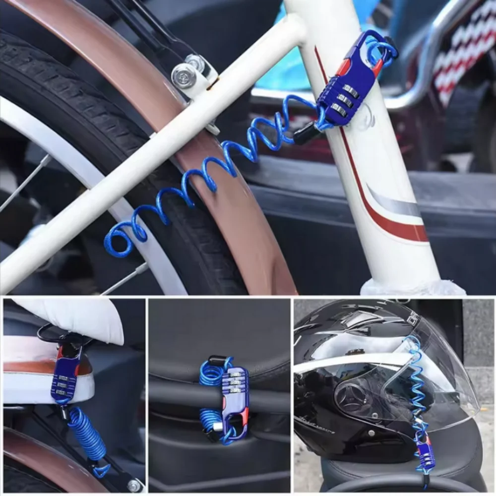 Fahrrad-Diebstahlschutzschloss Tragbares 3-stelliges Zahlenschloss mit Drahtseil für Motorräder Mehrzweckschloss Helmschloss Fahrradzubehör – Detail 10