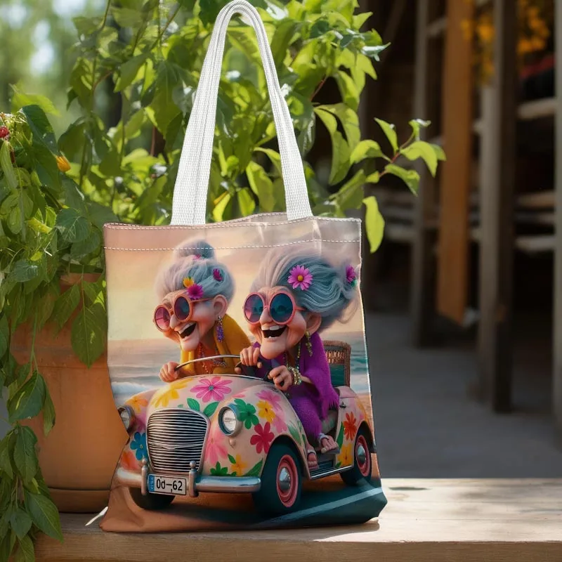 1pc Funny Vacation Grandma Print Tote Bag,Suitable for Daily Use,Shopping,School,Travel,A Unique Gift for Best Friends & Seniors