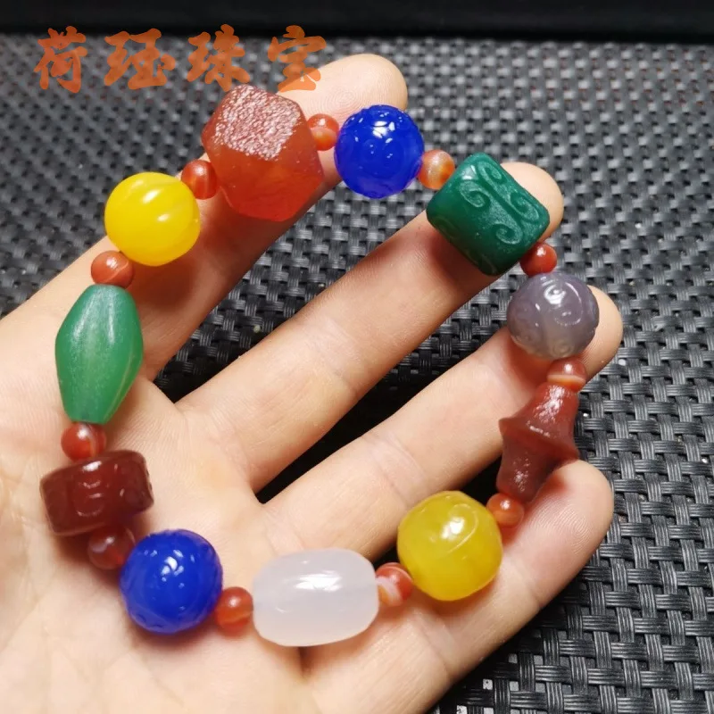 Color Multi-Treasure Agate Pattern Bead Bracelet Men And Women Woven