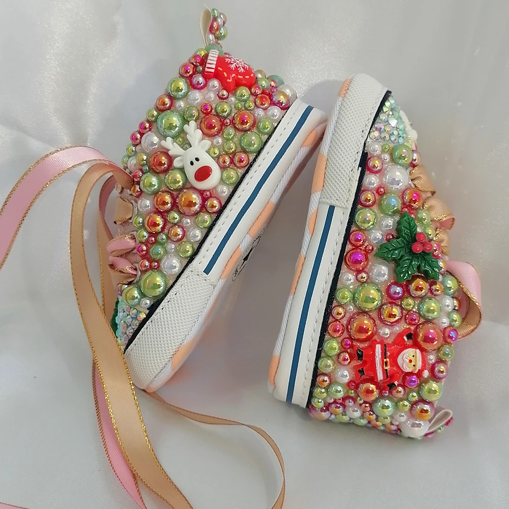 Handmade Bow Rhinestones Baby Girl Kids Shoes Hairband First Walker Sparkle Bling Crystals Princess Shower Gift