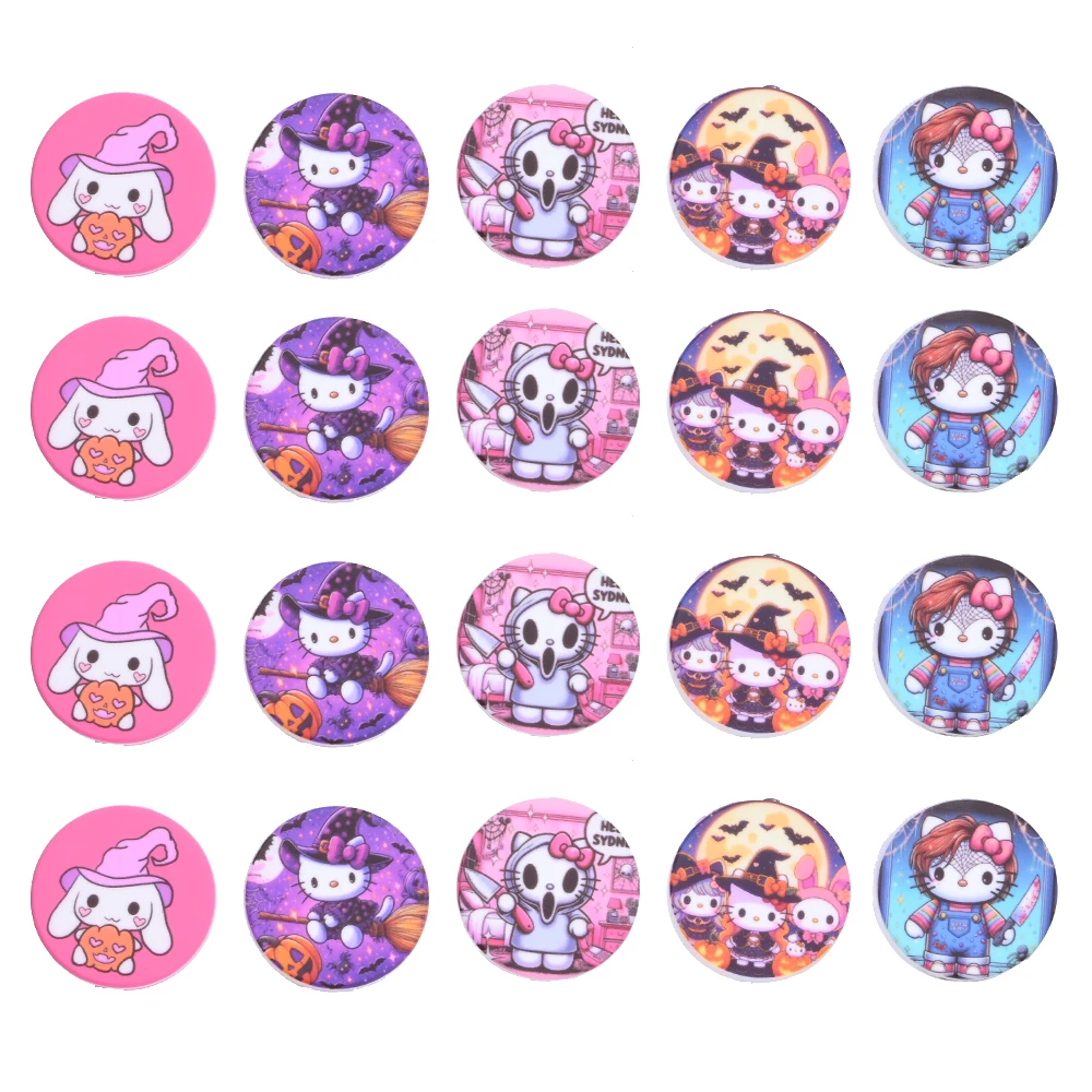 

5 шт. 28 мм силиконовые бусины на тему Sanrio, объемные фокусные бусины, бусины с принтом на Хэллоуин для ручной работы, цепочка для соски, сделай сам, изготовление ювелирных изделий