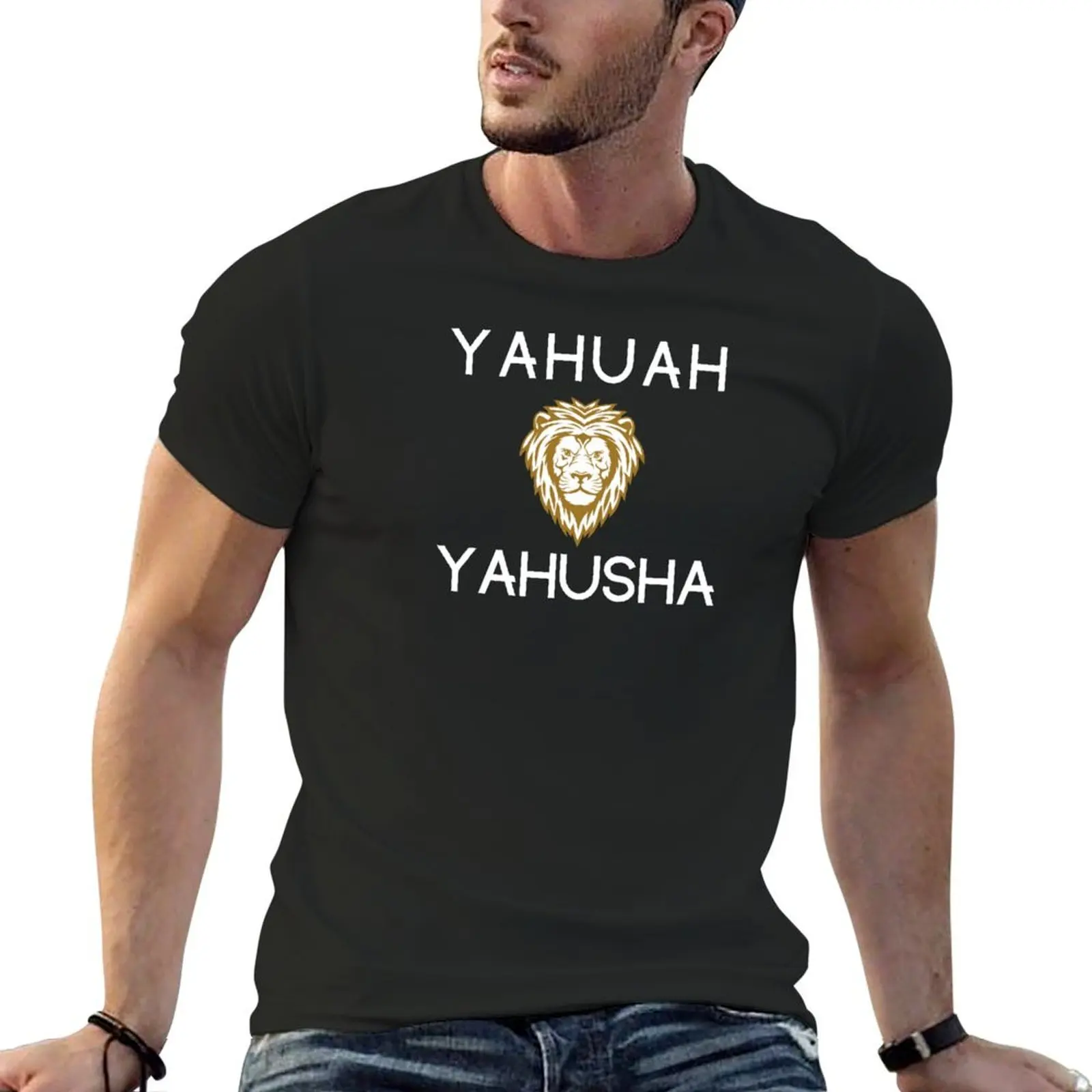 Yahuah, Yahusha with lion T-Shirt anime blue archive shirts graphic tees mens champion t shirts