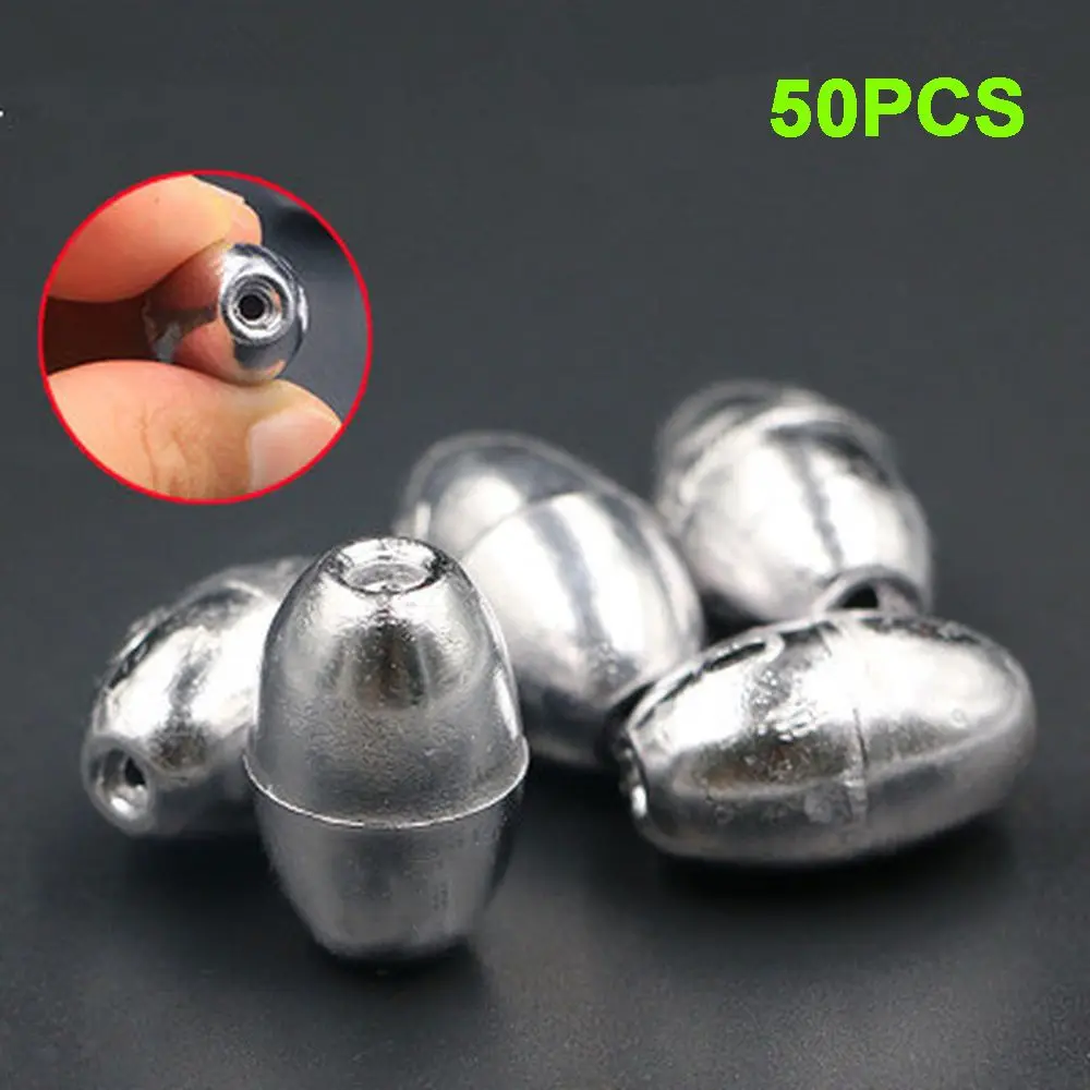 50PCS Olive Oval Shaped Weight Split Shot Sinkers Angling Gear Lead Sinker Fishing Beads