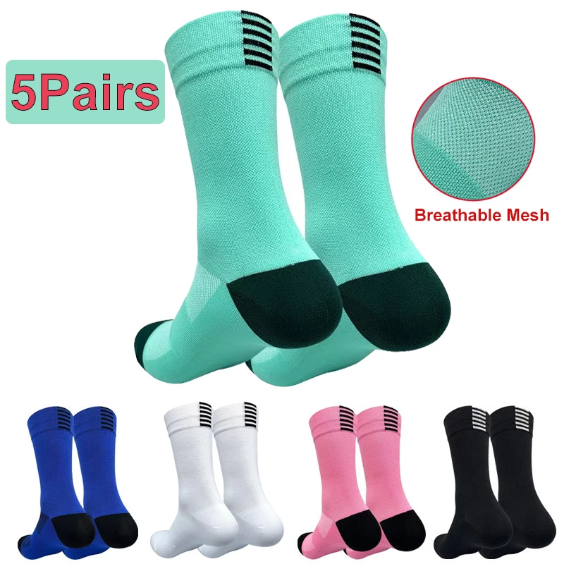 5 Pasang Kaus Kaki Bersepeda Profesional Kaus Kaki Sepeda Cepat Kering Olahraga Luar Ruangan Pria Kaus Kaki Lari Bernapas Menyerap Keringat