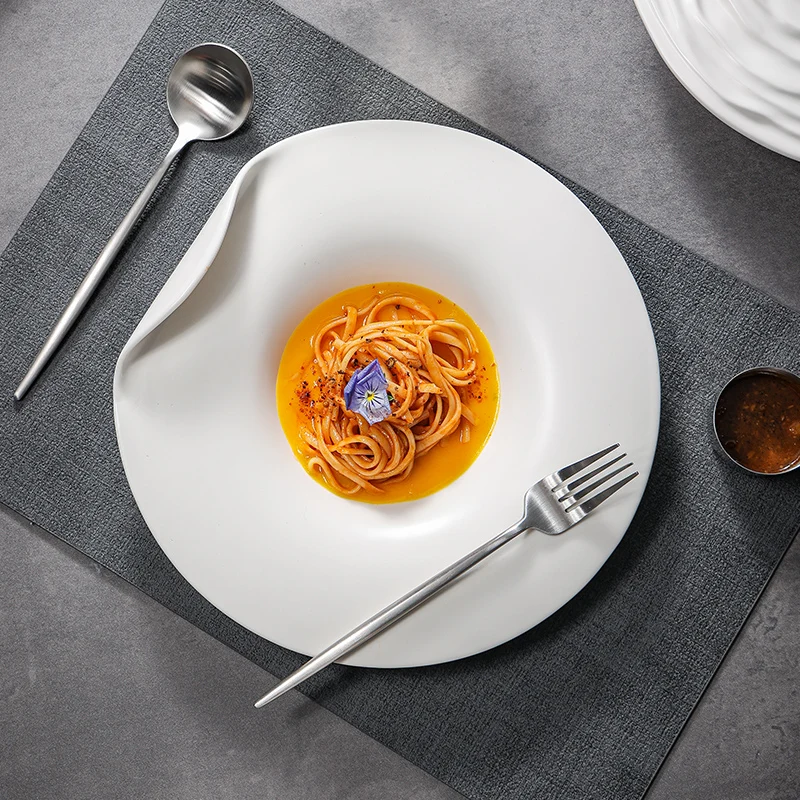 Pure White Ceramic Pasta  Simple Western Food  High-grade Straw Hat Creative Hotel Club Tableware Abalone