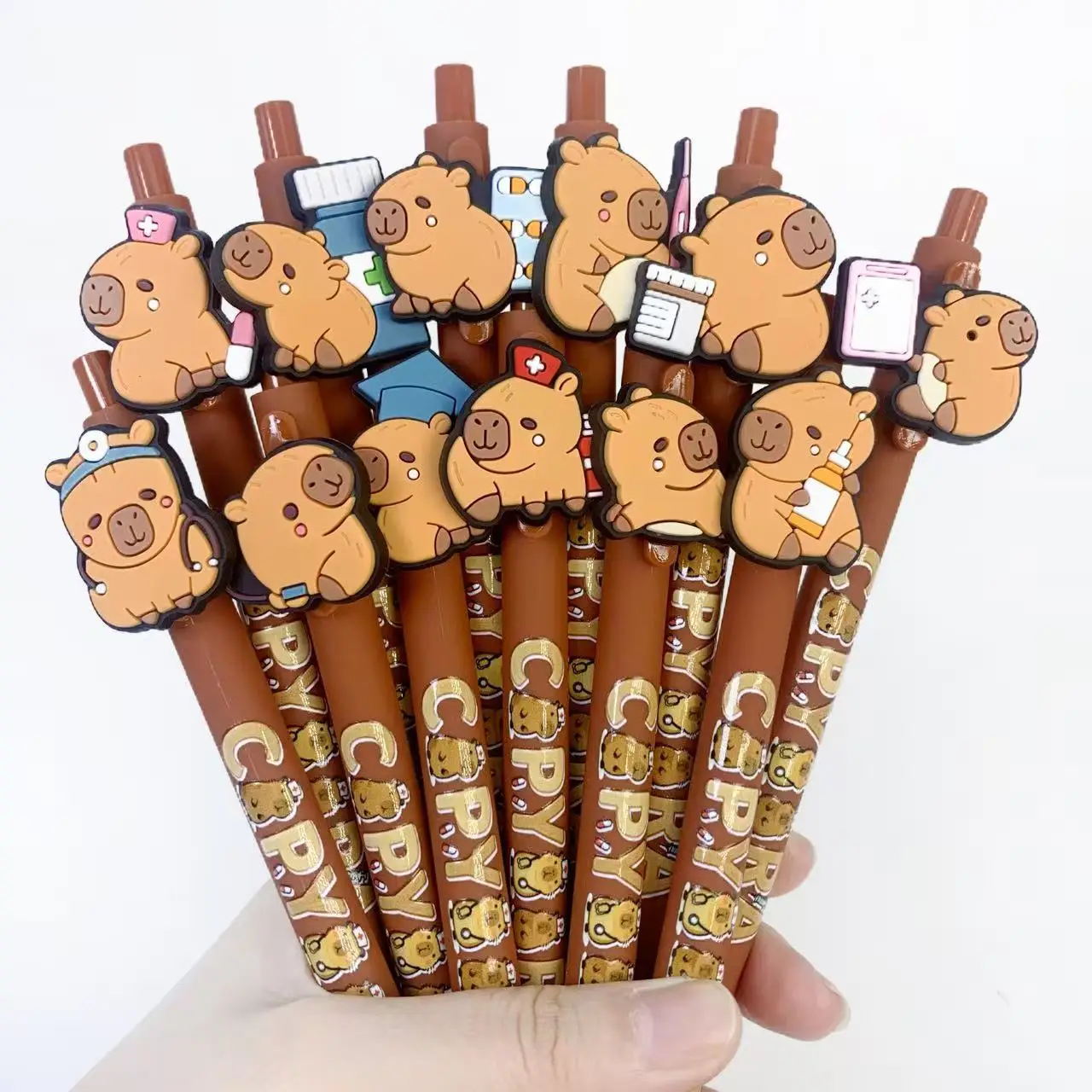 Bolígrafos con tema médico Capybara marrón, papelería creativa de forma médica para estudio, 12 Uds./18 Uds.