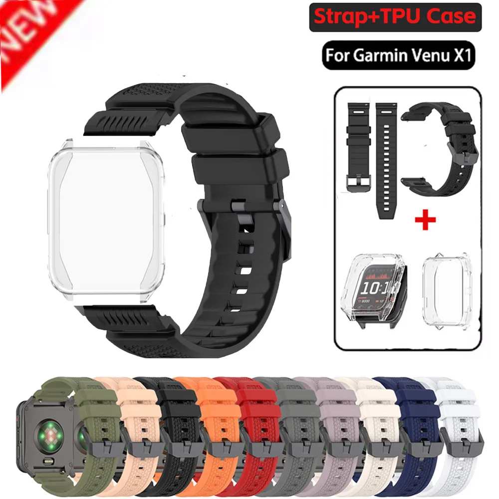 

24mm Silicone Strap+TPU Case For Garmin Venu X1 Replacement wristband SmartWatch Sport Watch Band Strap Suit Accessories