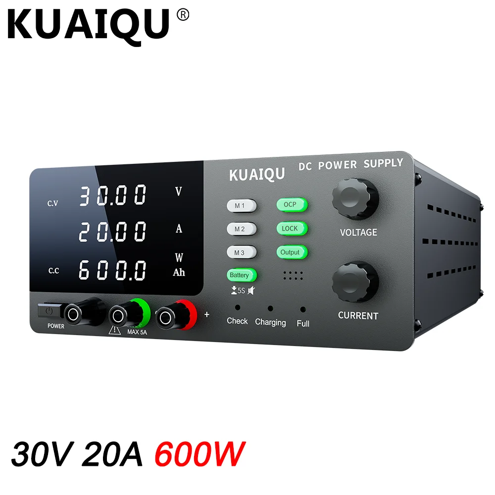

KUAIQU R-SPS3020C Bench High Power Supply 30V 20A 600W with Memory Function for Laboratory Texting 24V Lead Battery Charging
