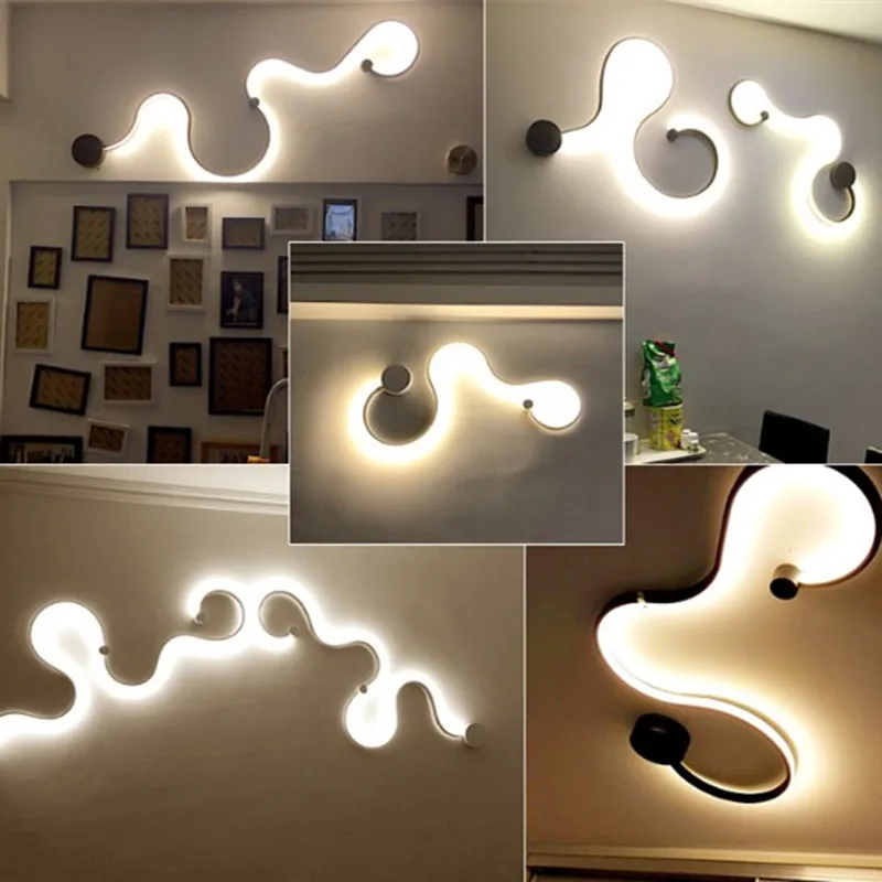 LED snake wall lamp mounted  Living room Bedroom Kitchen staircase lighting Black White Lampshade wall lamp  Fixture image 4