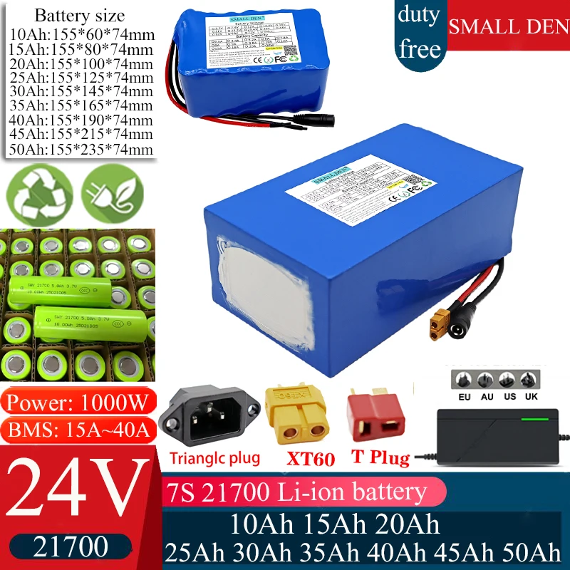 

24V 10Ah 15Ah 20Ah 25Ah 30Ah 35Ah 40Ah 45Ah 50Ah 21700 Lithium battery pack High Power built-in BMS For Electric scooter Tools