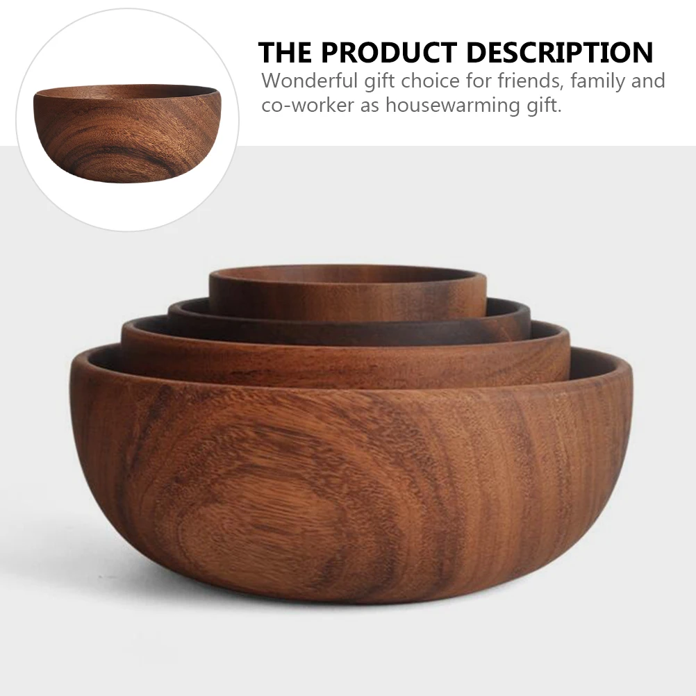 

1pc Microwaveable Acacia Wooden Bowls Large Size Food Serving Salad Dessert Containers Natural Wood Grain for Dining