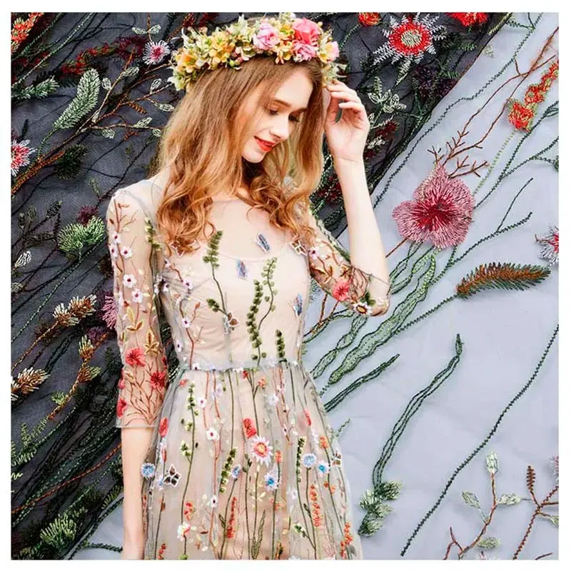 Classic color embroidery cloth water grass lace mesh embroidery lace clothing accessories children\'s clothing DIY fabric