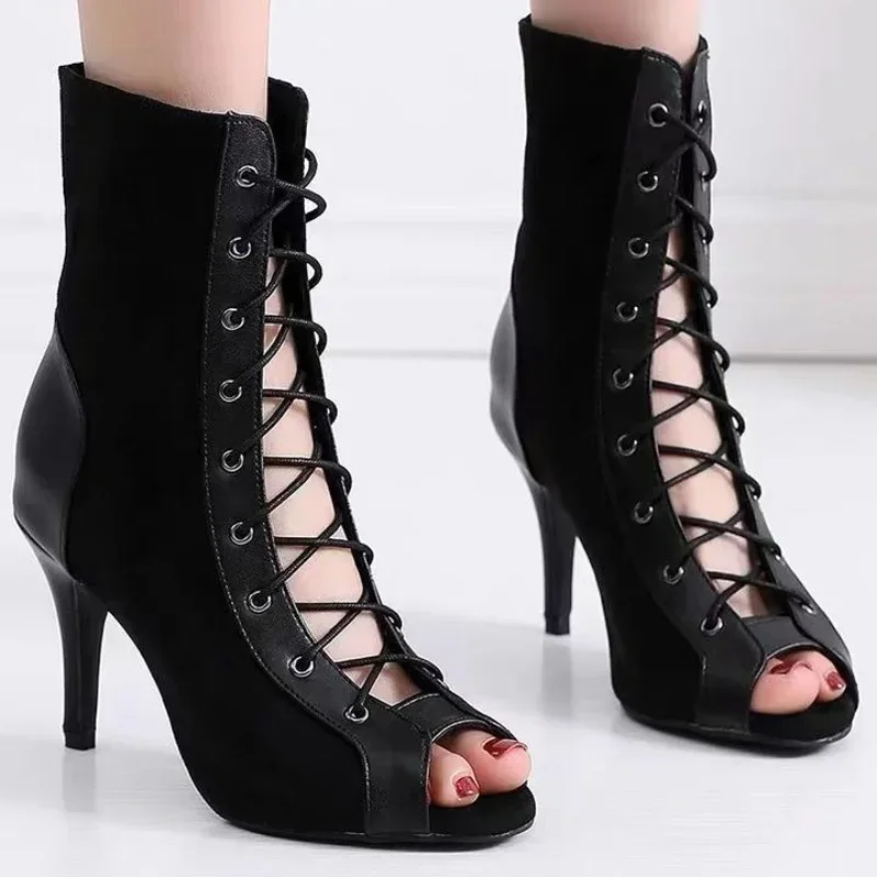 Sexy Lace-Up Hollow Thin High Heels Sandals Women\'s Shoes Summer Peep Toe Suede Cool Boots Fashion Stilettos Pumps Party Shoe