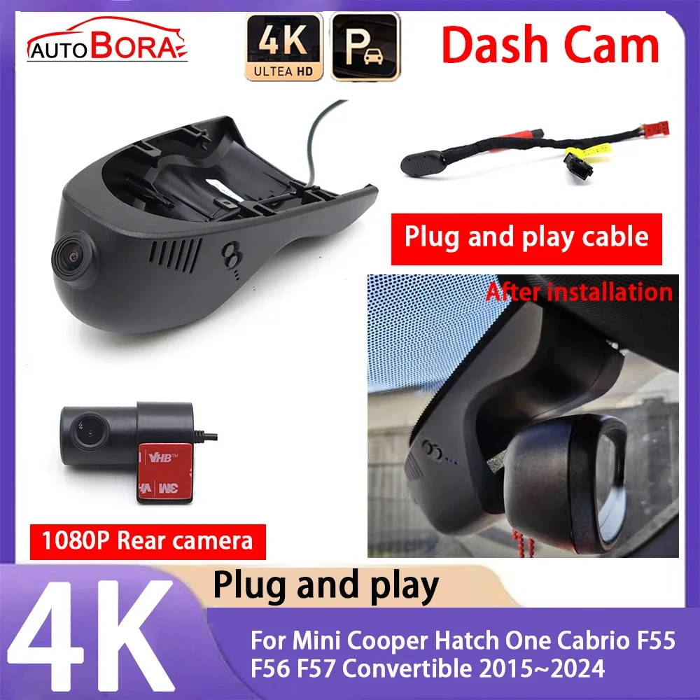 4K 2160P Plug and Play UHD Dash Cam Camera Night Vision for Mini Cooper Hatch One Cabrio F55 F56 F57 Convertible 2015~2024