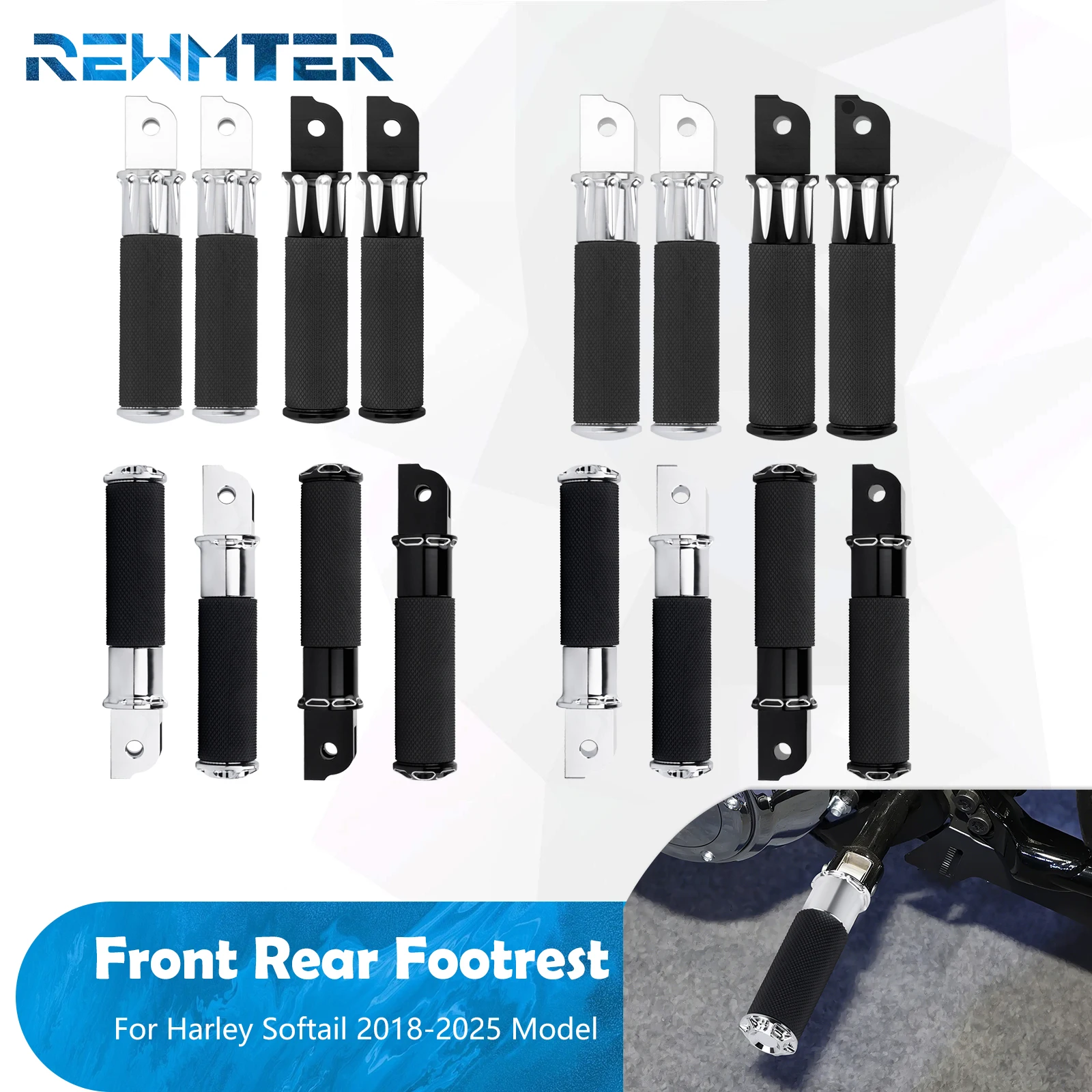 

Motorcycle Foot Peg Front Rear Footrest Driver Passenger Footpegs Pedal For Harley Softail 2018-Up Fat Boy Breakout Low Rider