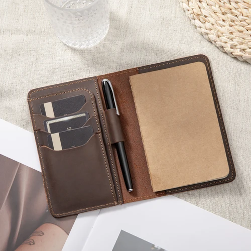 Imagen 2 del producto Funda de diario para notas de campo, organizador multifuncional de cuero con lazo para bolígrafo, tarjetero de visita, para notas de bolsillo de 3,5"" x 5,5""