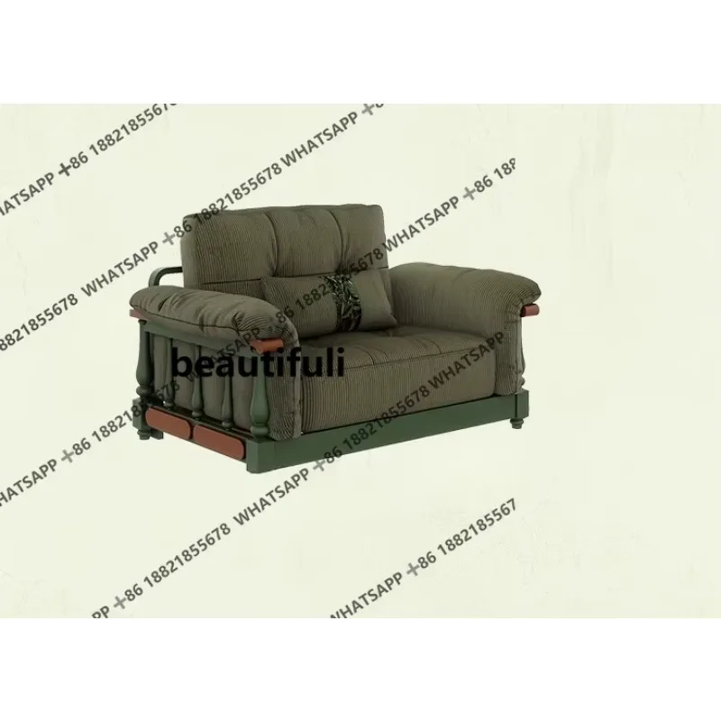 

CC182 French retro sofa small apartment living room straight row antique solid wood fabric sofa