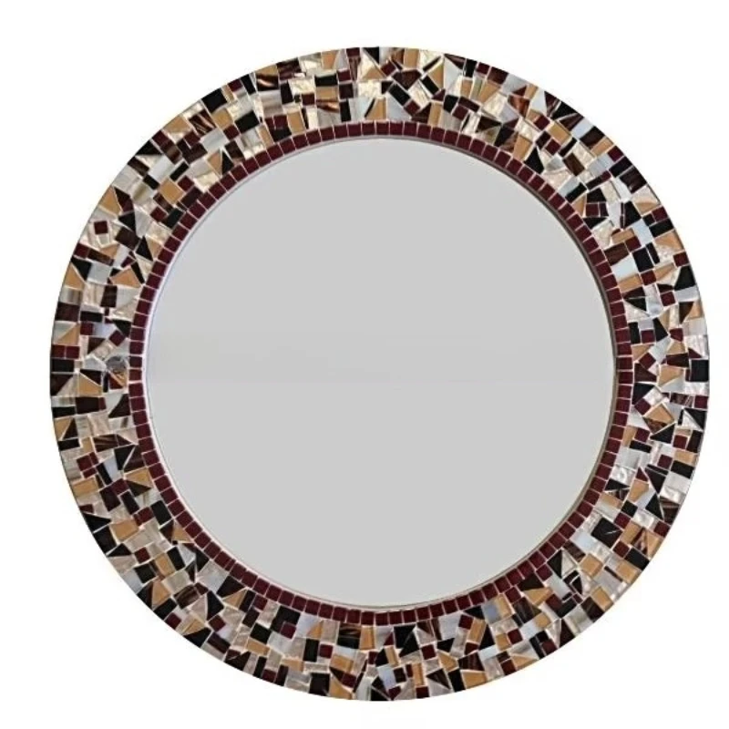 

Medieval Edge Brass Mosaic Round Glass Mirror Decorative Wall Mirror