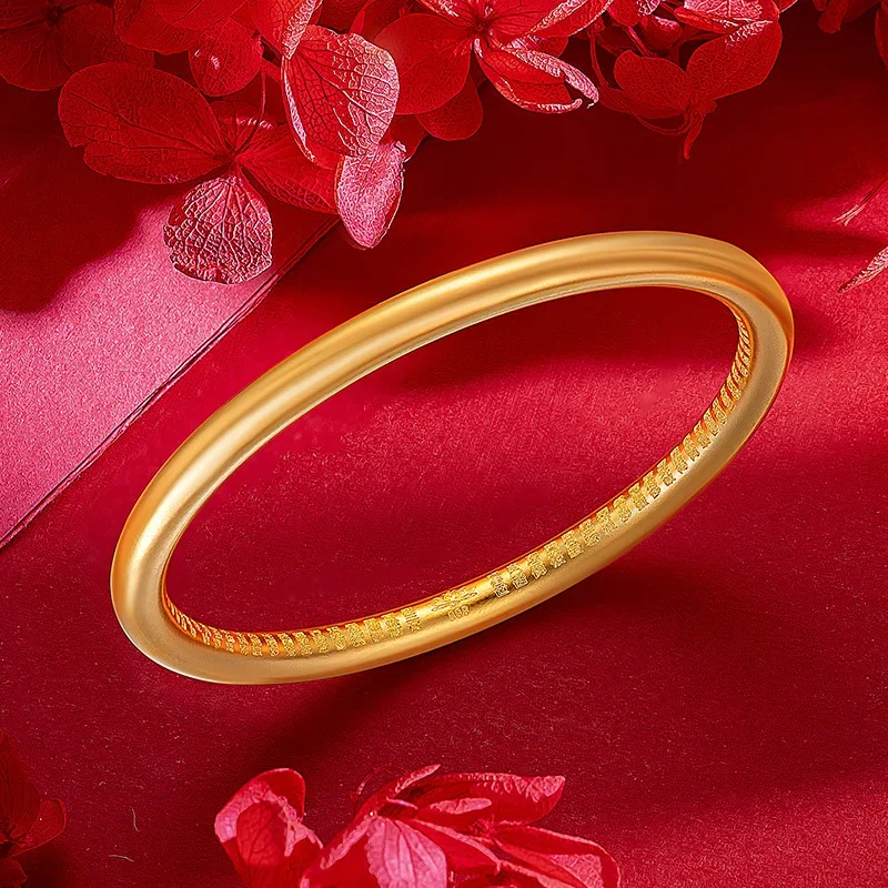 9999 Real Gold 24K Glossy Seamless Boutique Baifu Heritage Bracelet, Jinxisha Guofeng Lotus Heart Sutra Bracelet, Female