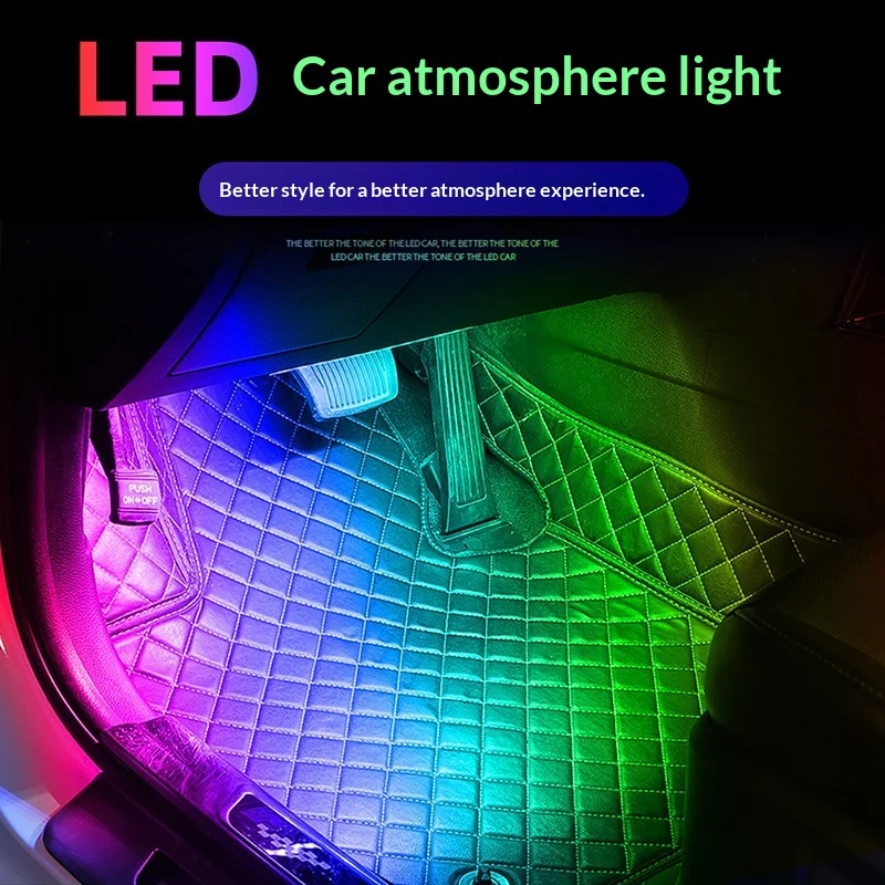 RGB LED Car Footwell Ambient Light APP Control Sound Activated Color Changing Vehicle Interior Decor Atmosphere Lamp