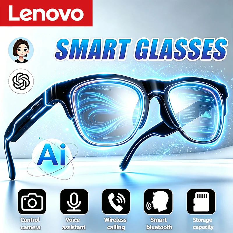 

Lenovo 2026 New AI Smart Glasses Voice Assistant Music Touch Control Bluetooth Call Outdoor Fashion Sunglasses For Men Women