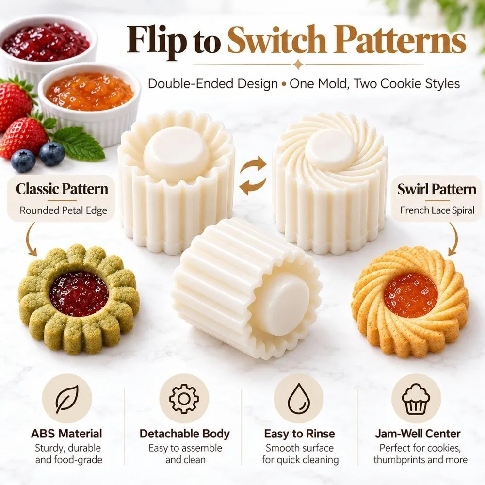 1/2pcs Double‑Sided Christmas Tree Pastry Mold Non-Stick Flower Petal Sunflower Cake Press Mold Food‑Grade Plastic Detachable
