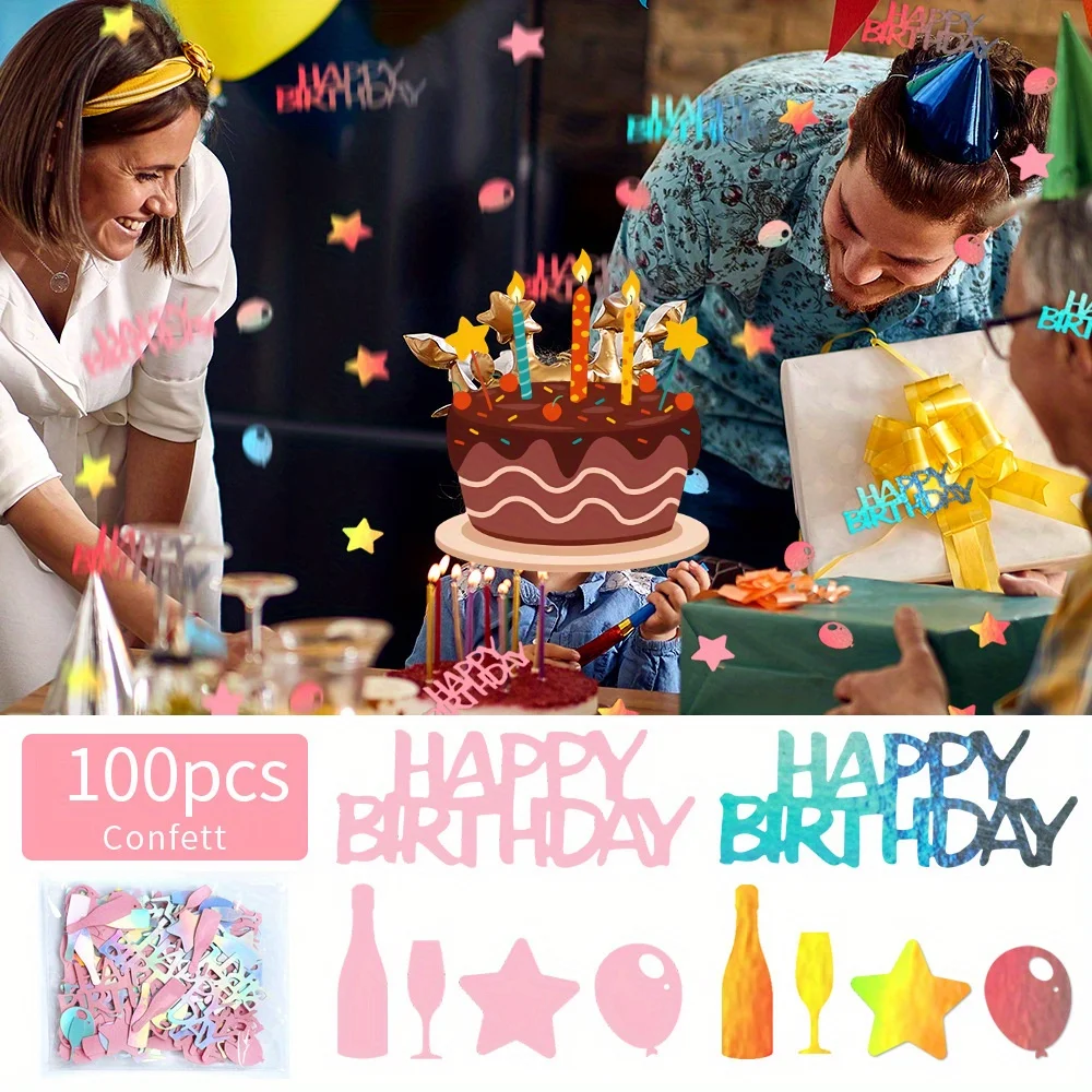 Happy Birthday Confetti, Birthday Party Confetti Metallic Foil Sprinkles Table Scatter for Kids Adult Party Baby Shower Decor.