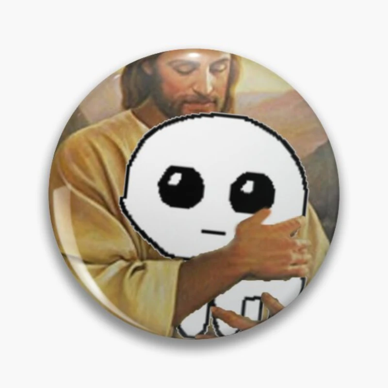 

Jesus holding autism creature tbh Pin Gift Funny Lover Brooch Cute Creative Hat Clothes Badge Decor Cartoon Fashion