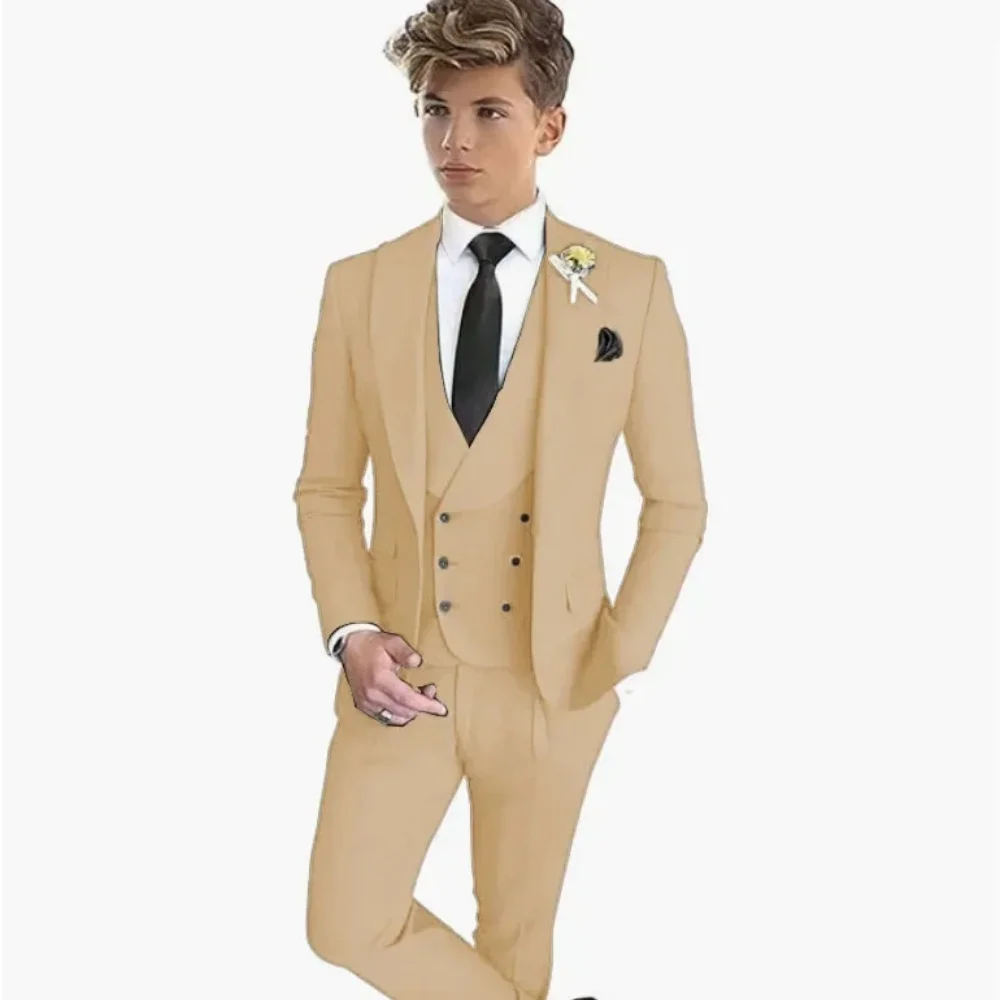 

Suit for Boys 2-16 Years Wedding Tuxedo 3 Piece Khaki Jacket Vest Pants Vest Kids Blazer Set Slim Fit Tailored Outfit