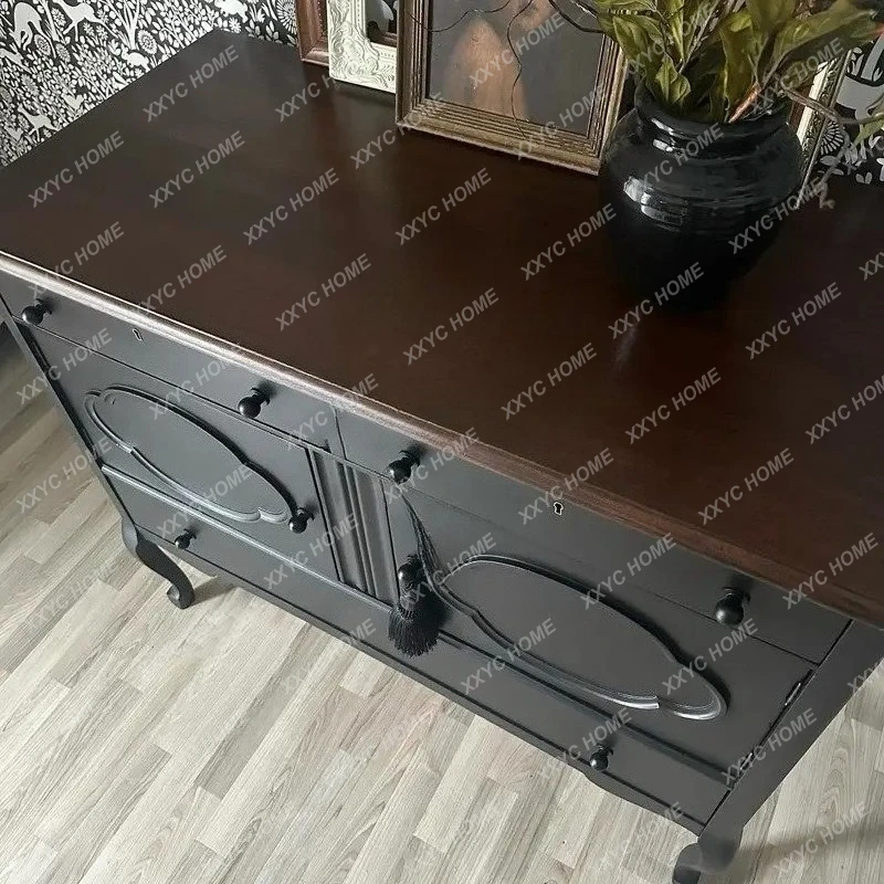 Black Entrance Cabinet l High-grade Solid Wood Bucket Cabinet Decoration Dining Side Cabinet X