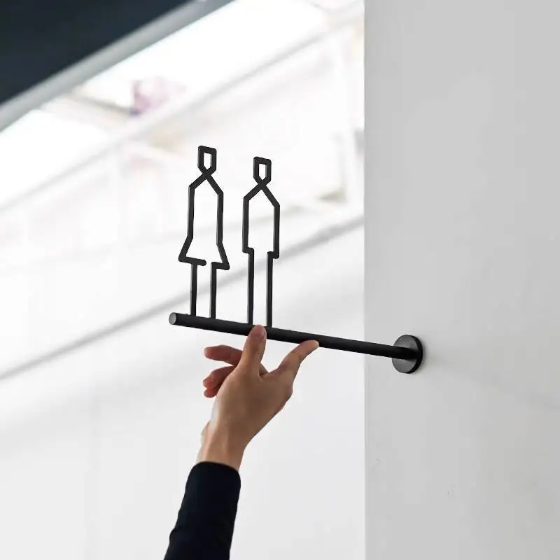 Segnaletica creativa per bagno unisex Indicatore 3D Segnaletica per porta in metallo da appendere lateralmente per WC pubblico