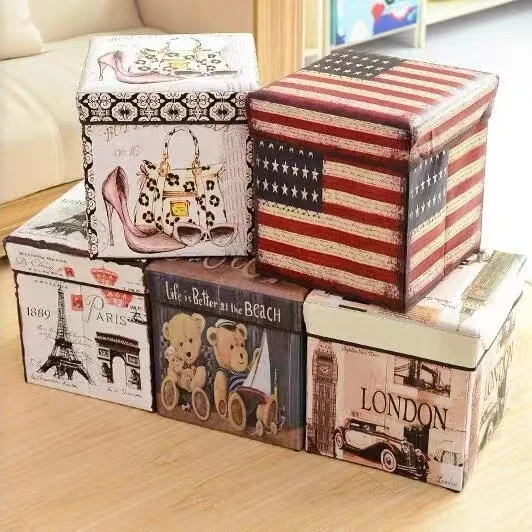 

Vintage Printed Folding Storage Box with Multiple Functions and Coated Surface - Ideal for Kids Toys and Cartoon Storage