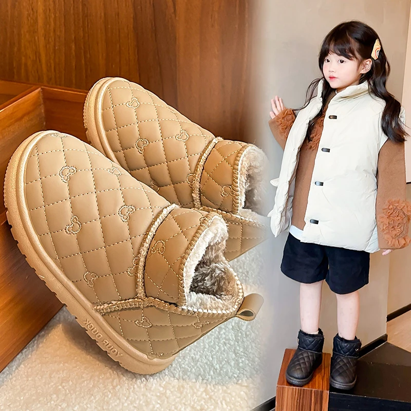 الأطفال أحذية الثلوج 1-18 سنة الكاكي مبطن سميكة الفتيان الفتيات أحذية قطنية الوردي مقاوم للماء عدم الانزلاق لينة أحذية أطفال طويلة الرقبة