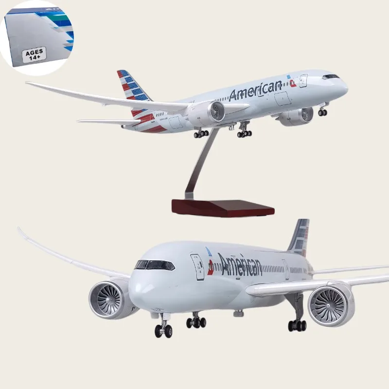 

Масштаб 1/130, 43 см, модель самолета из реактивной смолы B787, модель американского Dreamliner с огнями и колесами, коллекция, домашний декор, дисплей
