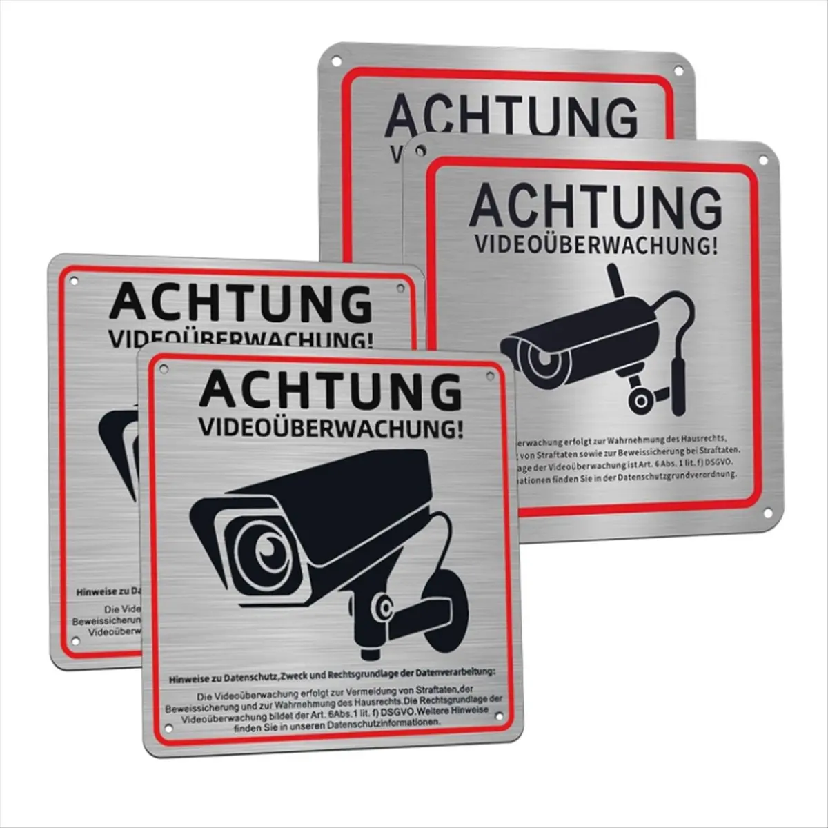ABNH 4pack Video Surveillance Sign, Video Surveillance Private Property, 15x15 cm Metal Warning Video Surveillance Sign